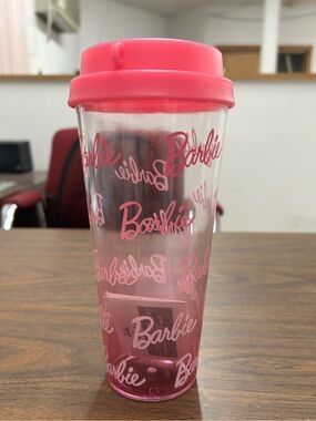New Barbie Clear Tumbler with Pink Logo and Pink Lid(No Beaded Handle)